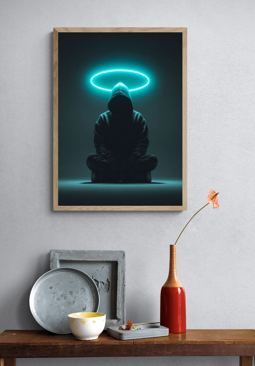 Meditative Figure with Halo — Digital Art Print. — room view 3