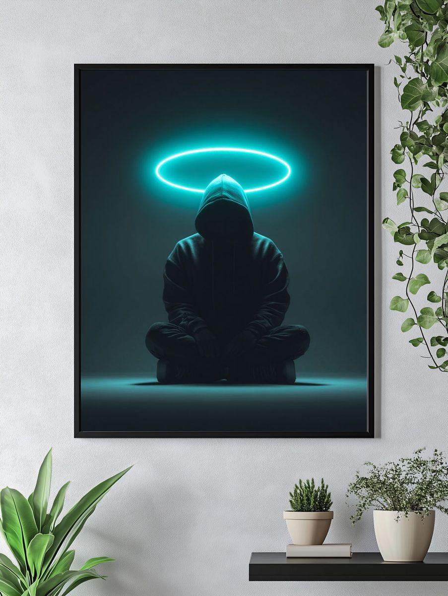 Meditative Figure with Halo — Digital Art Print. — room view 4