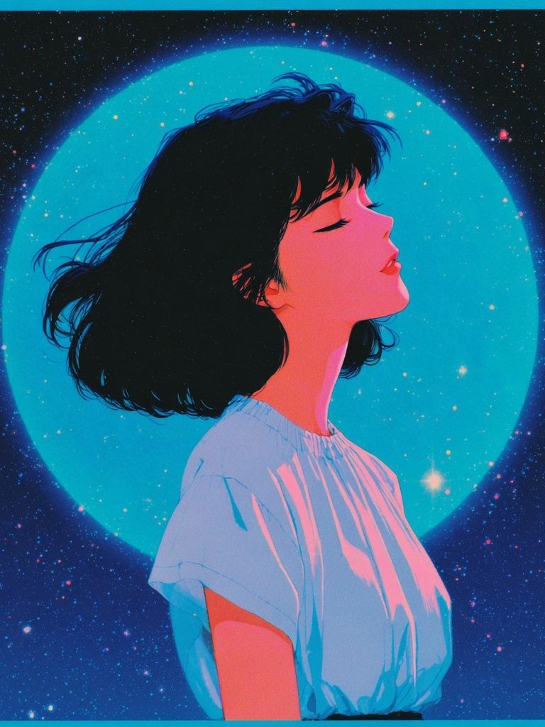 Dreamy Girl in Space — Digital Art Print. poster — illustration art