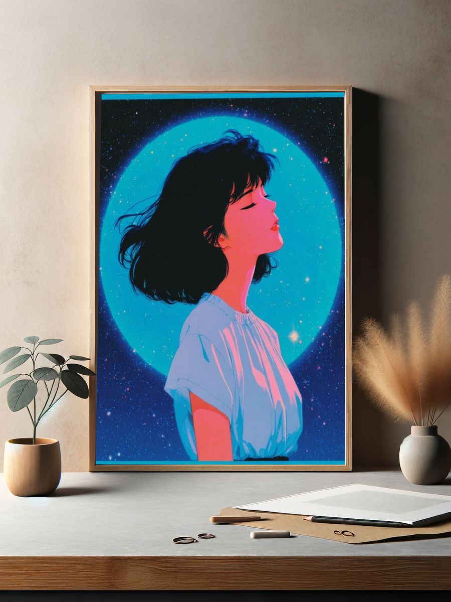 Dreamy Girl in Space — Digital Art Print. — room view 2