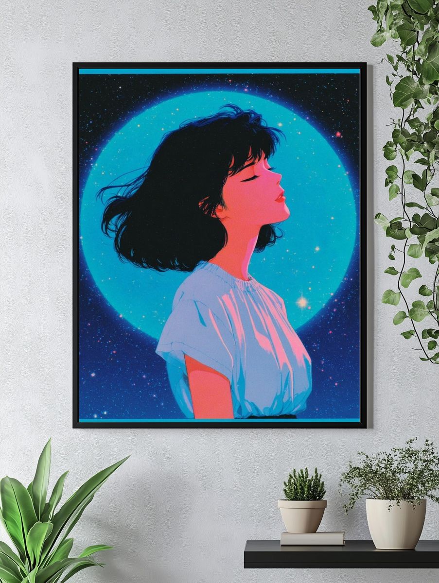 Dreamy Girl in Space — Digital Art Print. — room view 4