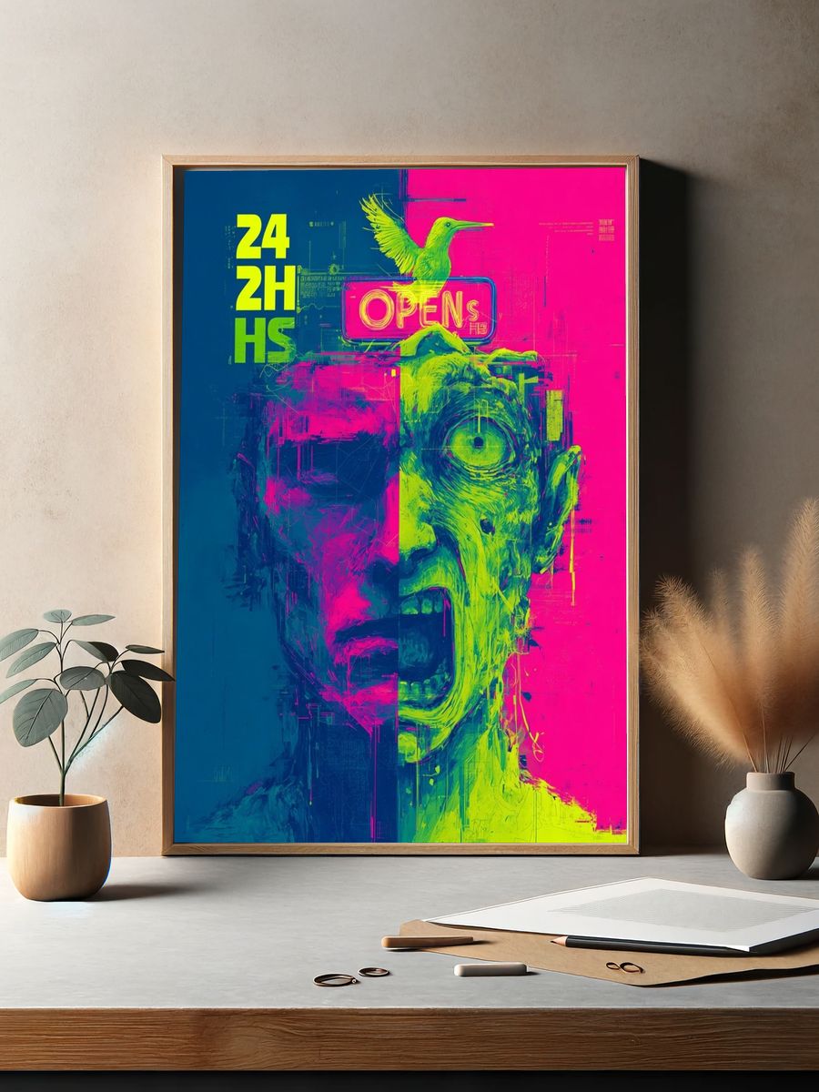 Open 24 Hours — Digital Art Print. — room view 2