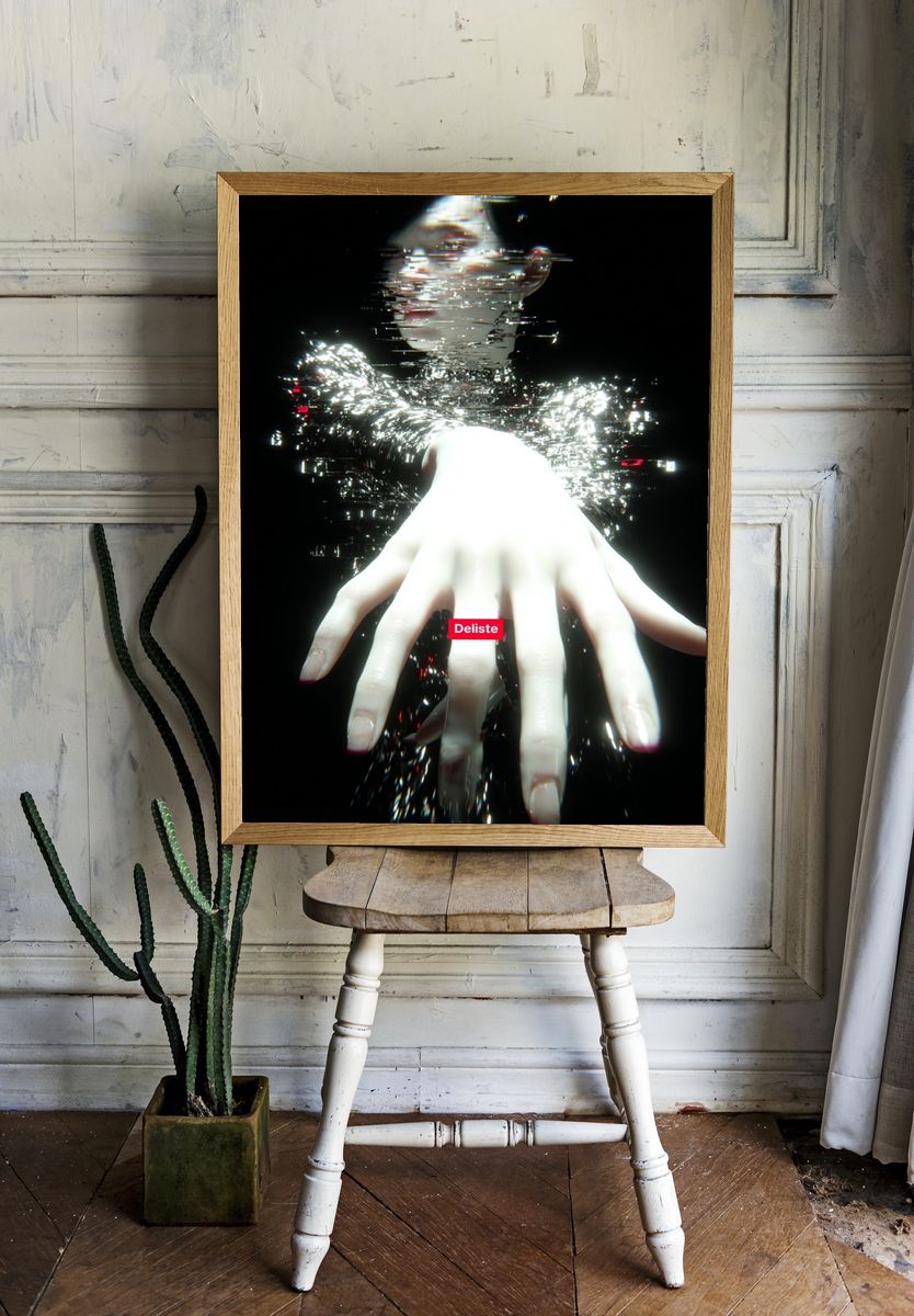 Glitch Hand — Digital Art Print. — room view 1
