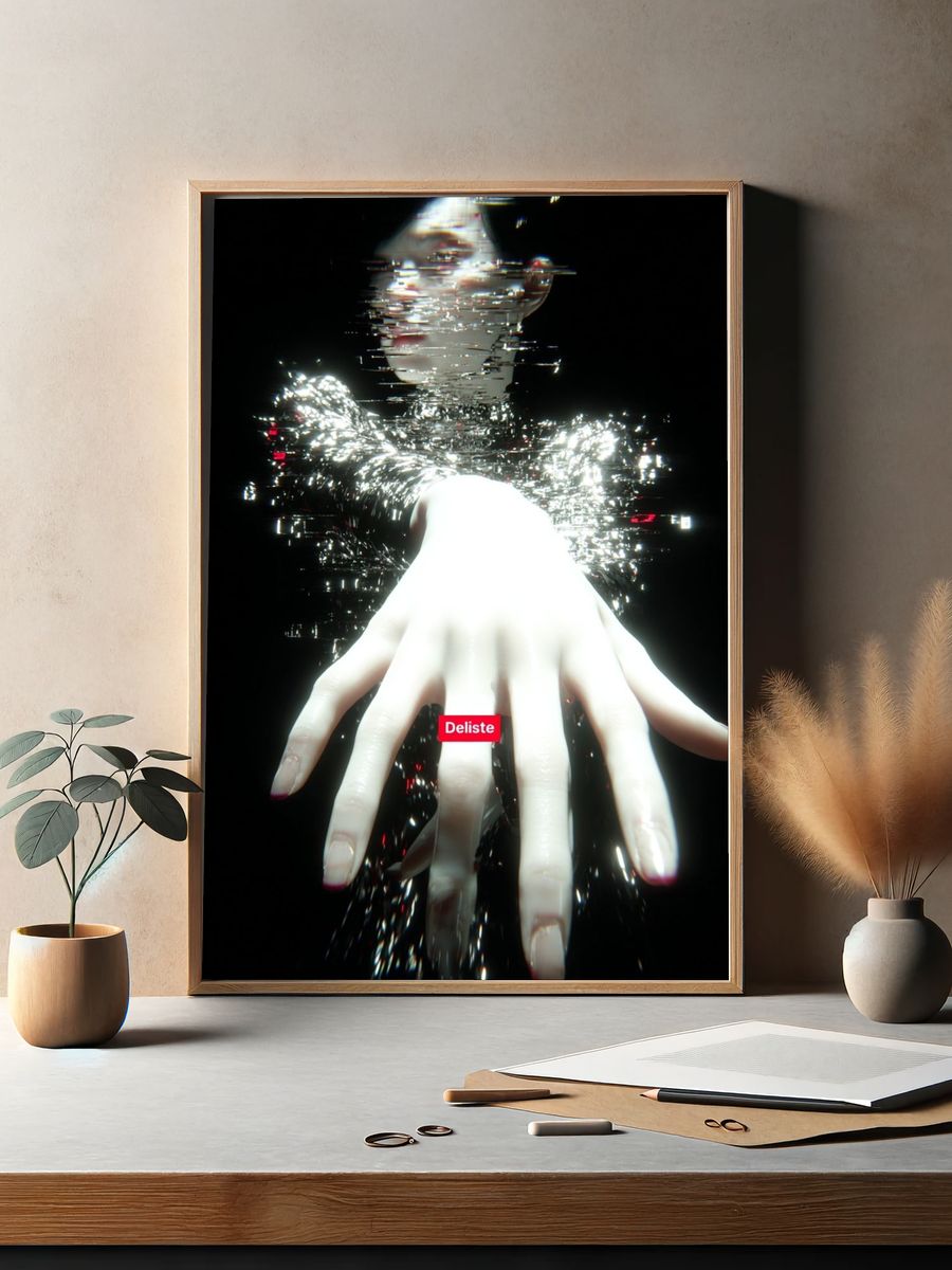 Glitch Hand — Digital Art Print. — room view 2