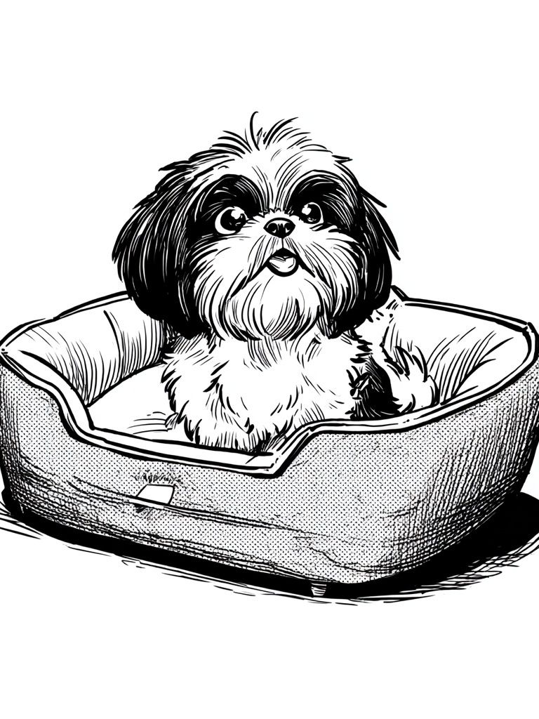 Cute Dog in Bed — Illustration Print. poster detail