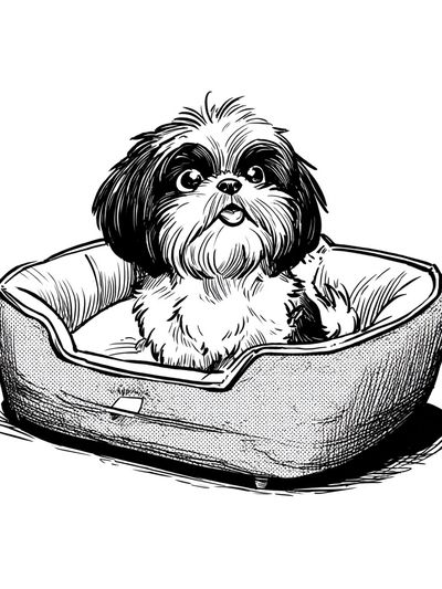 Cute Dog in Bed — Illustration Print. poster