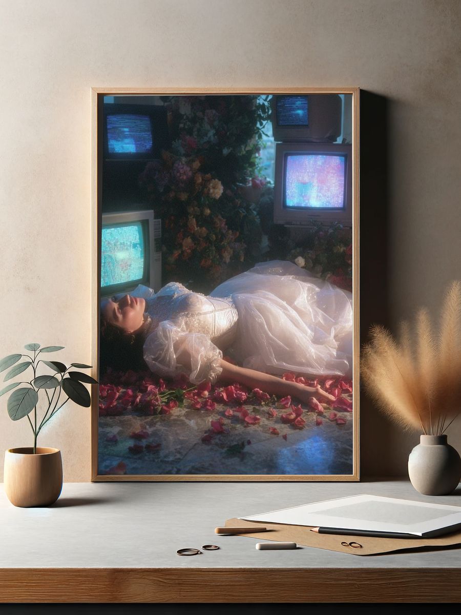 Dreamy Bride in Floral Setting — Fine Art Print. — room view 2