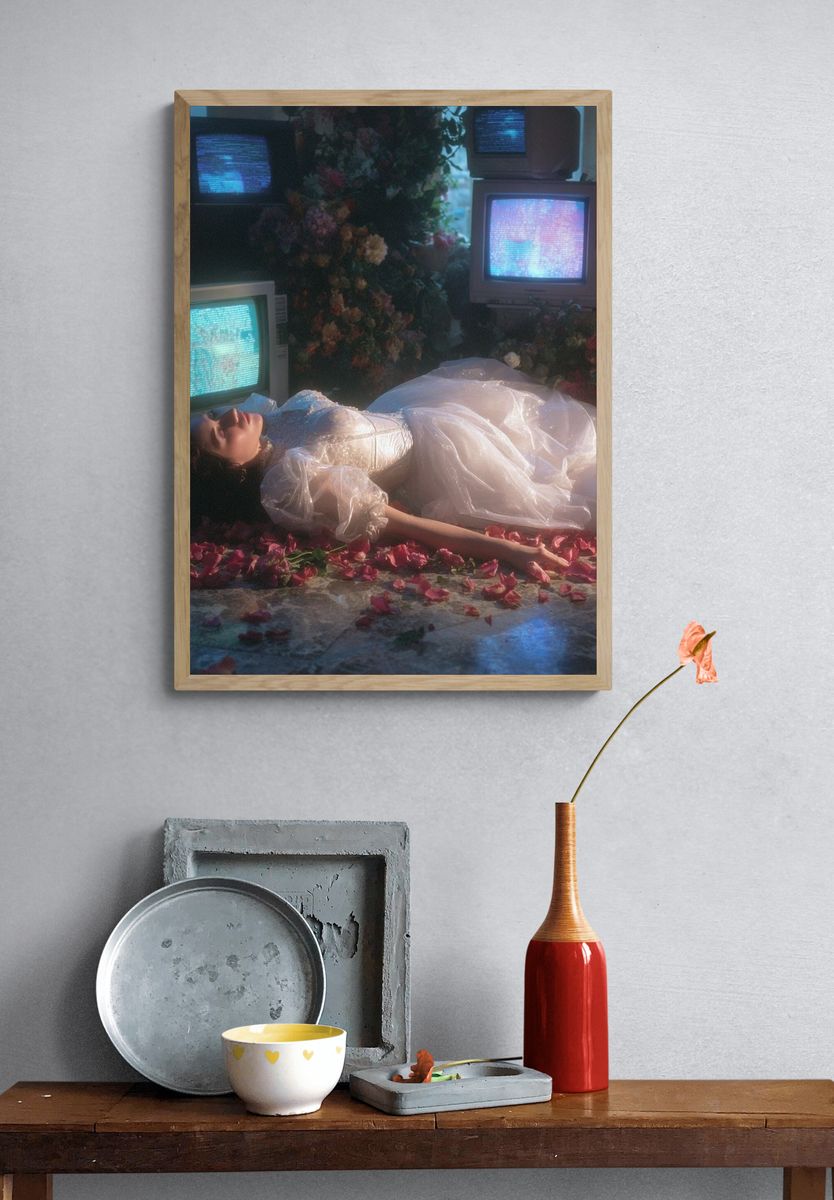 Dreamy Bride in Floral Setting — Fine Art Print. — room view 3