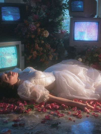 Dreamy Bride in Floral Setting — Fine Art Print. poster