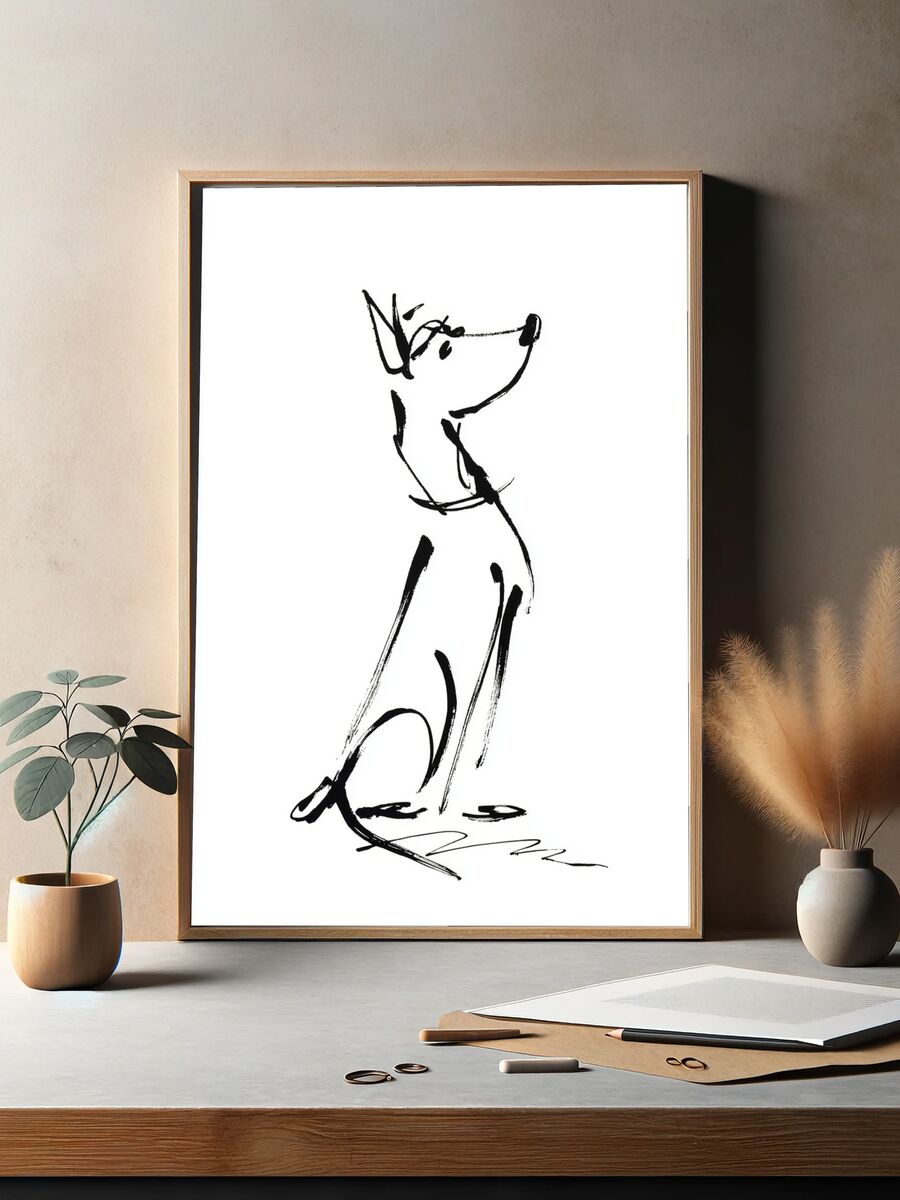 Stylized Dog Illustration Poster. — room view 2