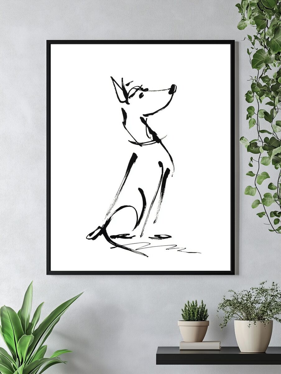 Stylized Dog Illustration Poster. — room view 4