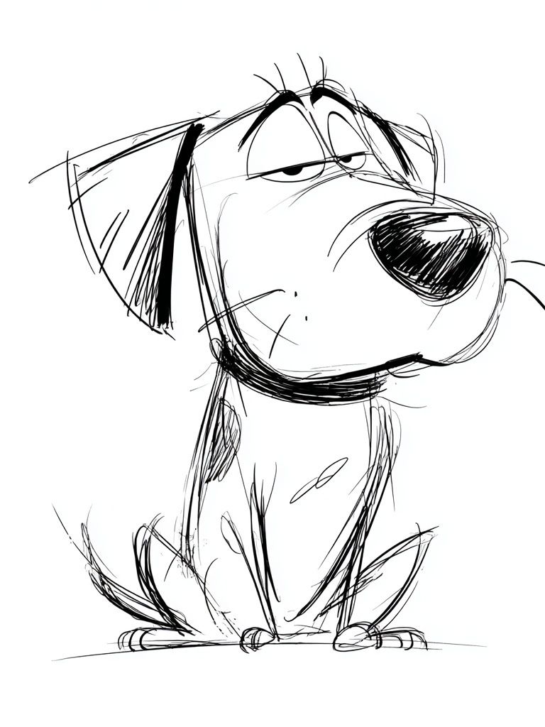 Skeptical Dog Line Art Poster. poster detail