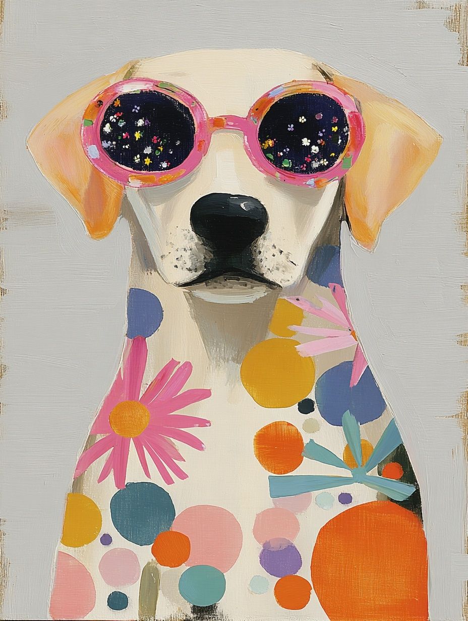 Colorful Dog in Sunglasses Poster. poster detail