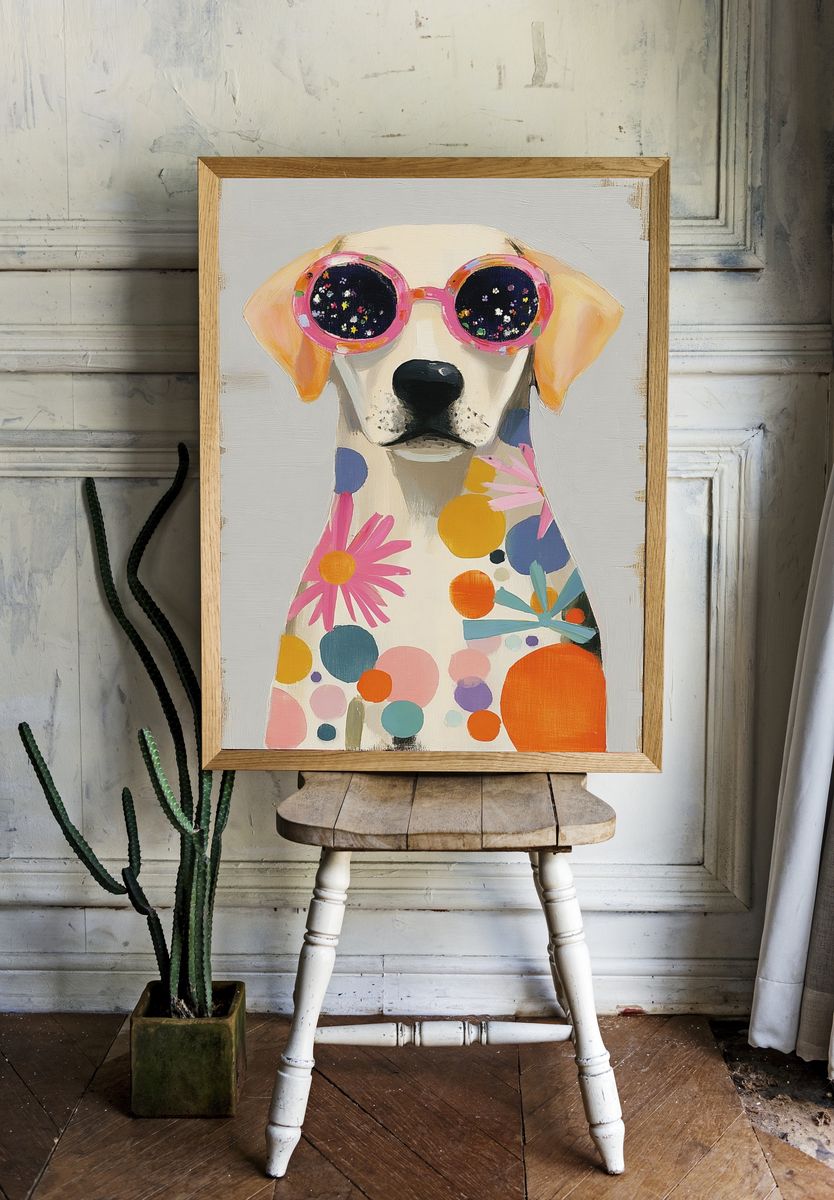 Colorful Dog in Sunglasses Poster. — room view 1