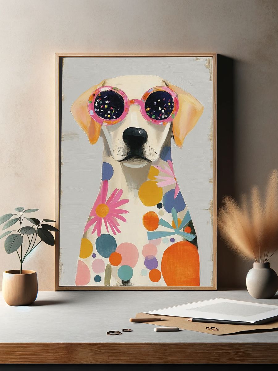Colorful Dog in Sunglasses Poster. — room view 2