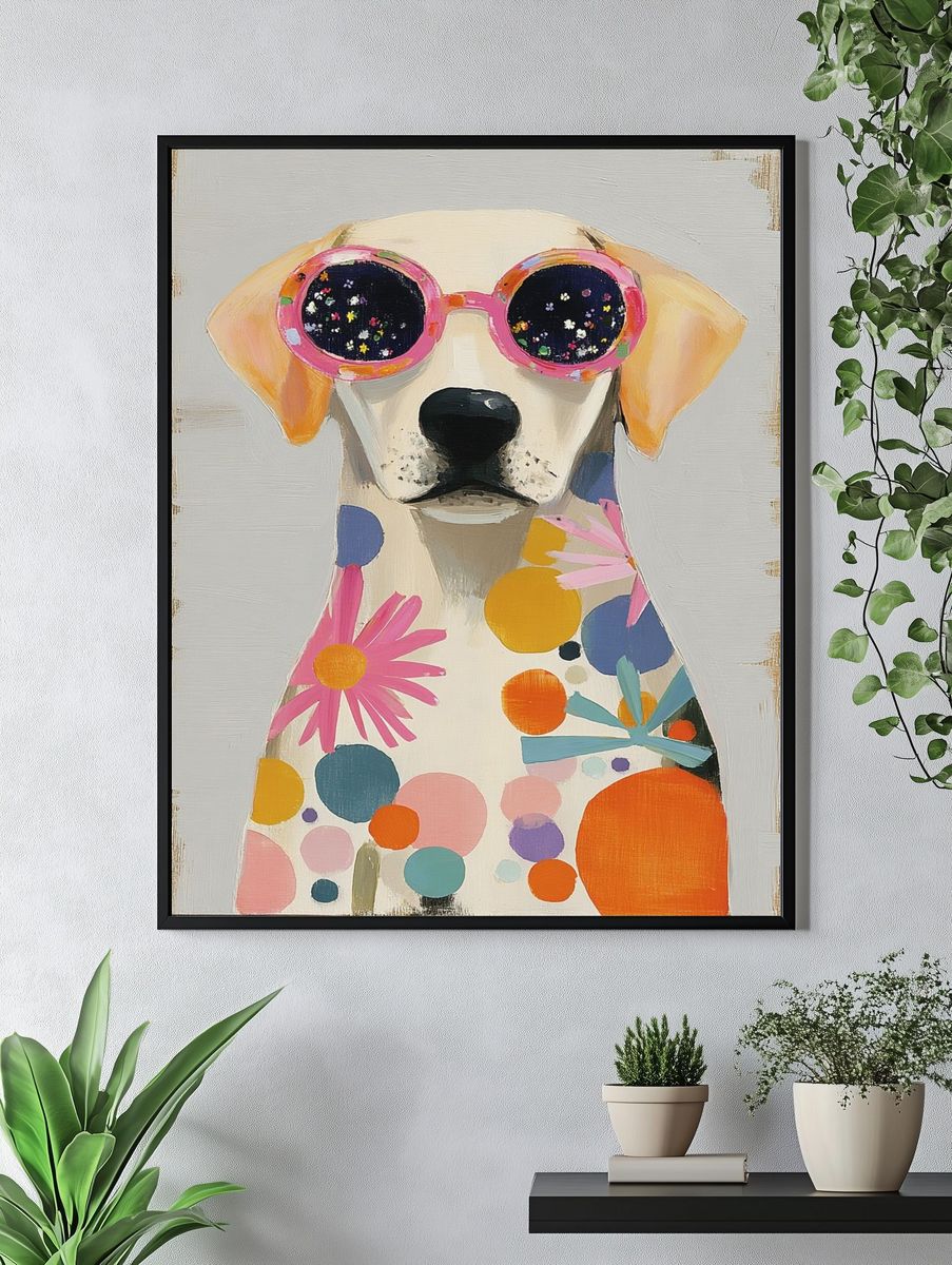 Colorful Dog in Sunglasses Poster. — room view 4