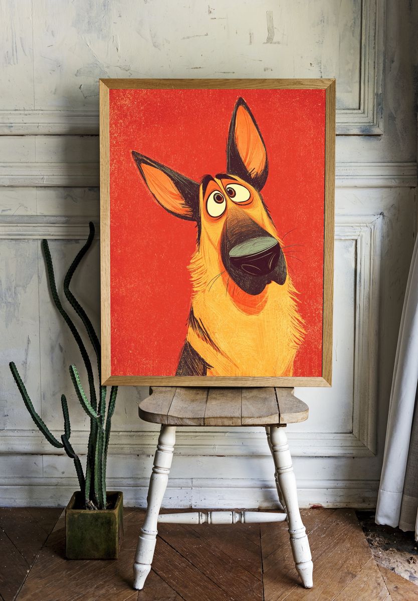 German Shepherd — Cartoon Print. — room view 1