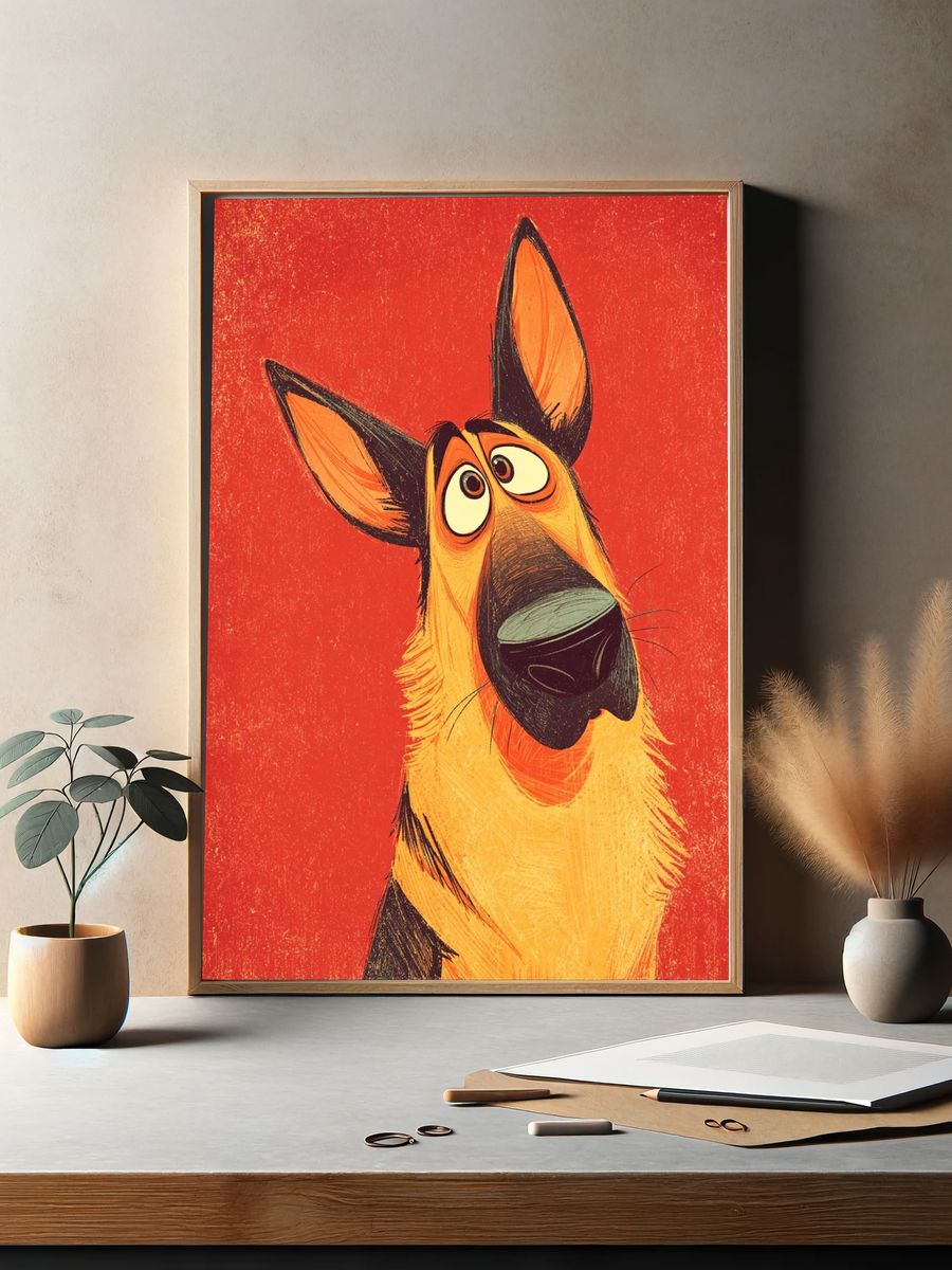 German Shepherd — Cartoon Print. — room view 2