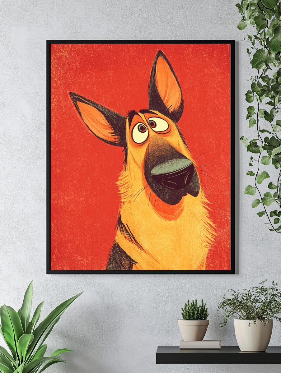 German Shepherd — Cartoon Print. — room view 4