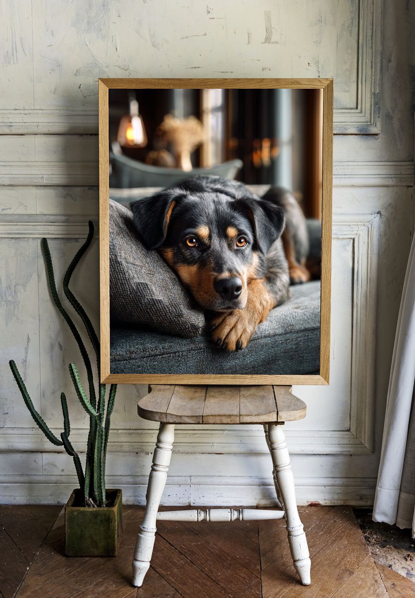 Relaxed Dog Portrait Poster. — room view 1