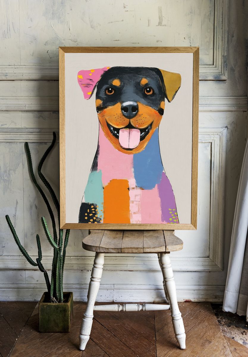 Colorful Rottweiler Portrait Poster. — room view 1