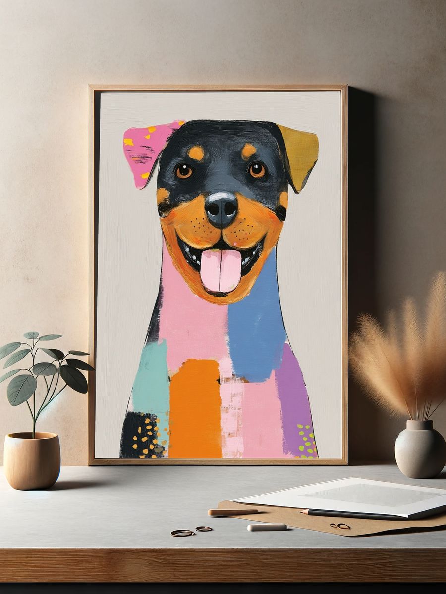 Colorful Rottweiler Portrait Poster. — room view 2
