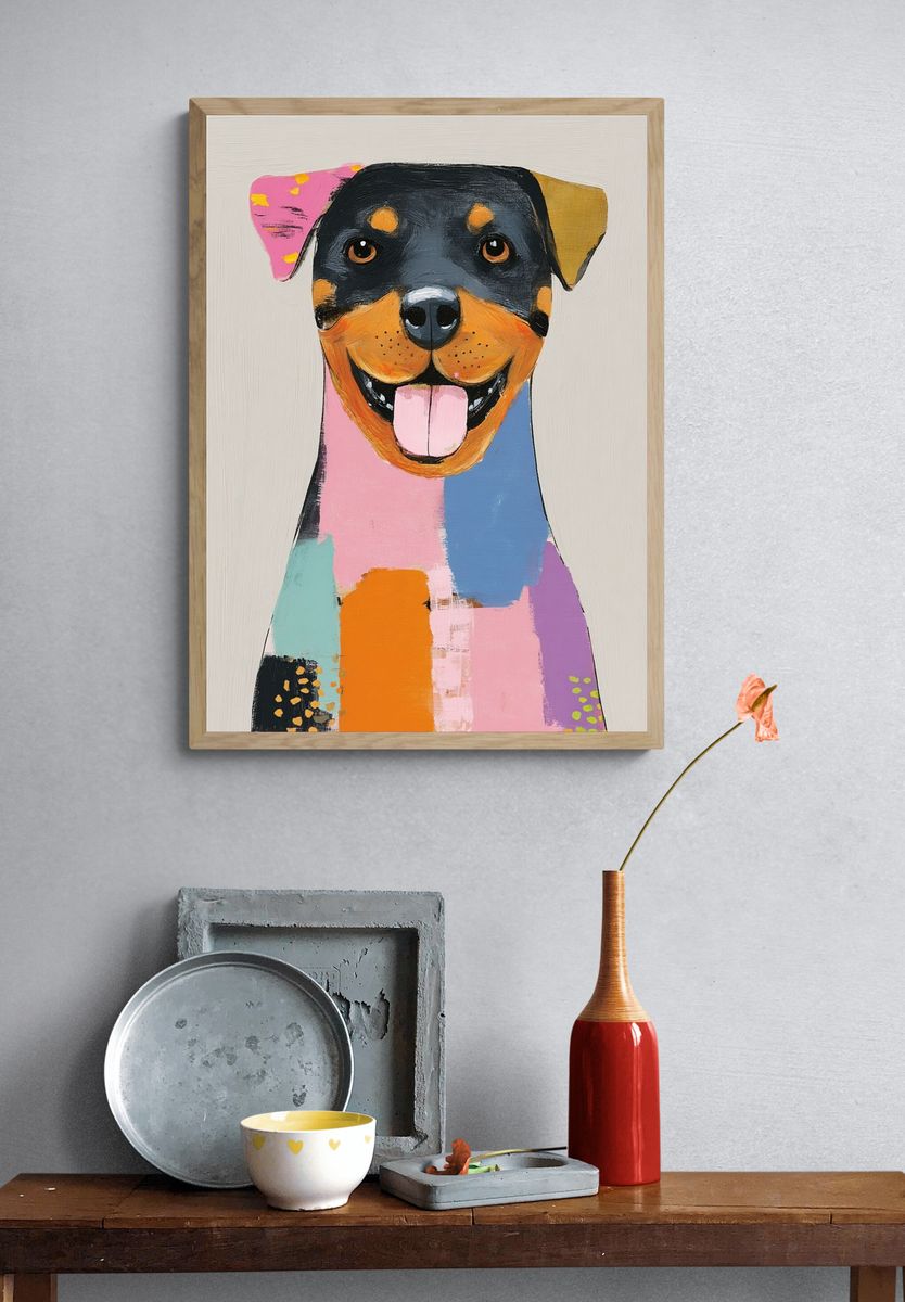 Colorful Rottweiler Portrait Poster. — room view 3