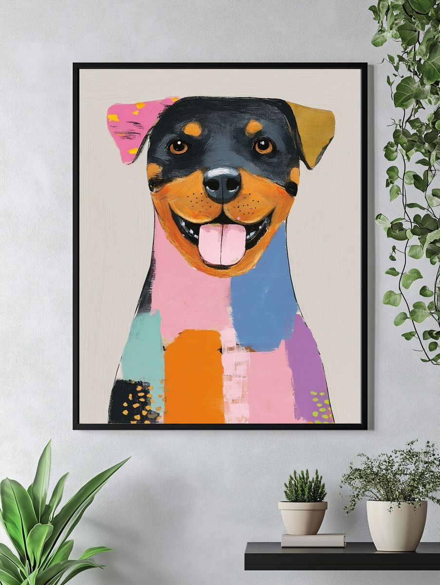 Colorful Rottweiler Portrait Poster. — room view 4