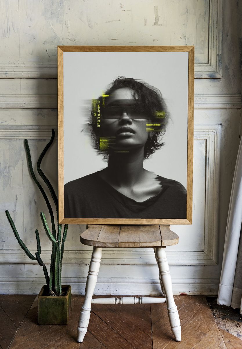 Digital Glitch Portrait Poster. — room view 1