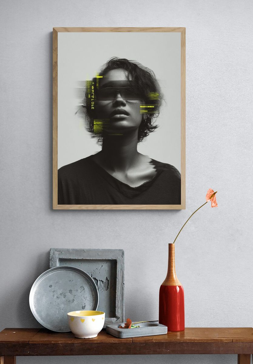 Digital Glitch Portrait Poster. — room view 3