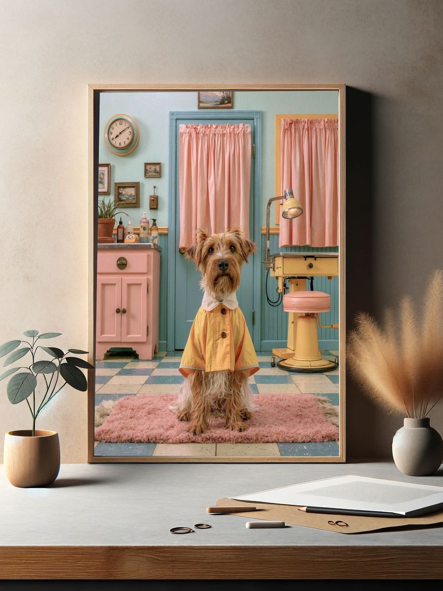 Dog in Pastel Salon Photography Poster. — room view 2
