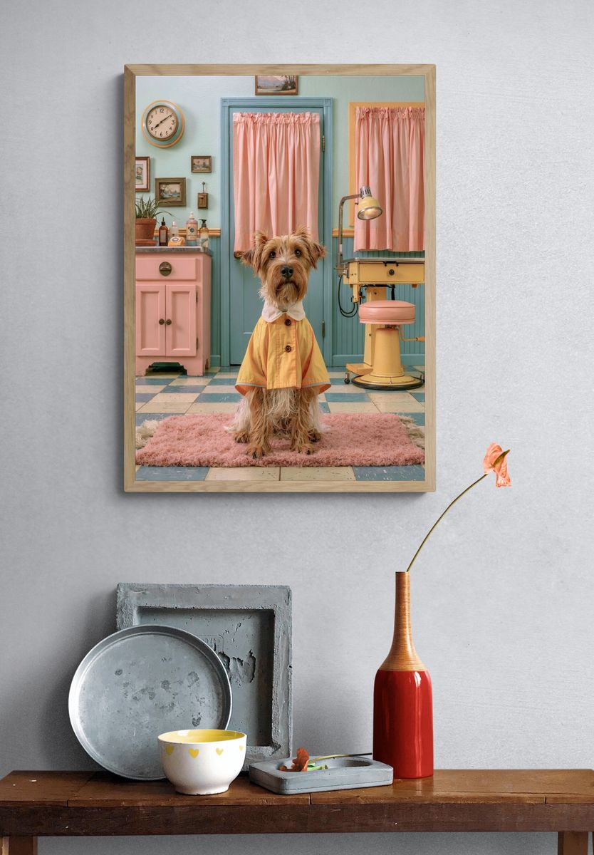 Dog in Pastel Salon Photography Poster. — room view 3
