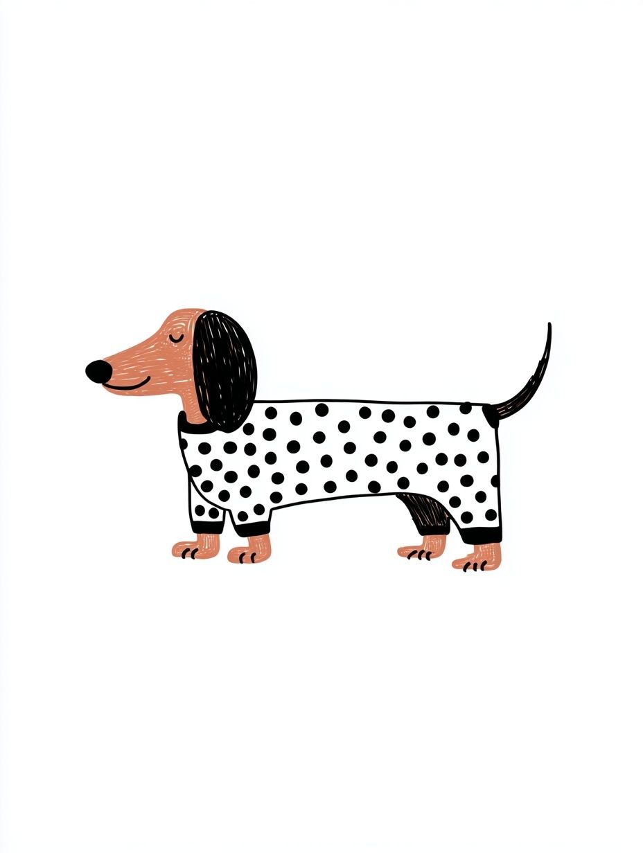Dachshund in Polka Dots — Illustration Print. poster detail