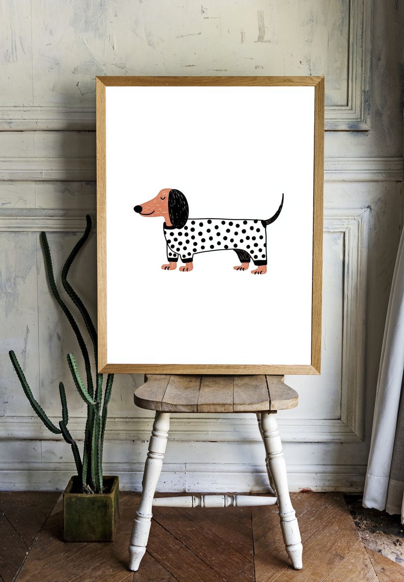Dachshund in Polka Dots — Illustration Print. — room view 1