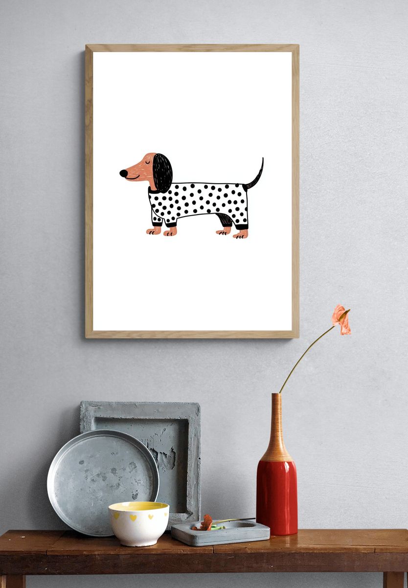 Dachshund in Polka Dots — Illustration Print. — room view 3
