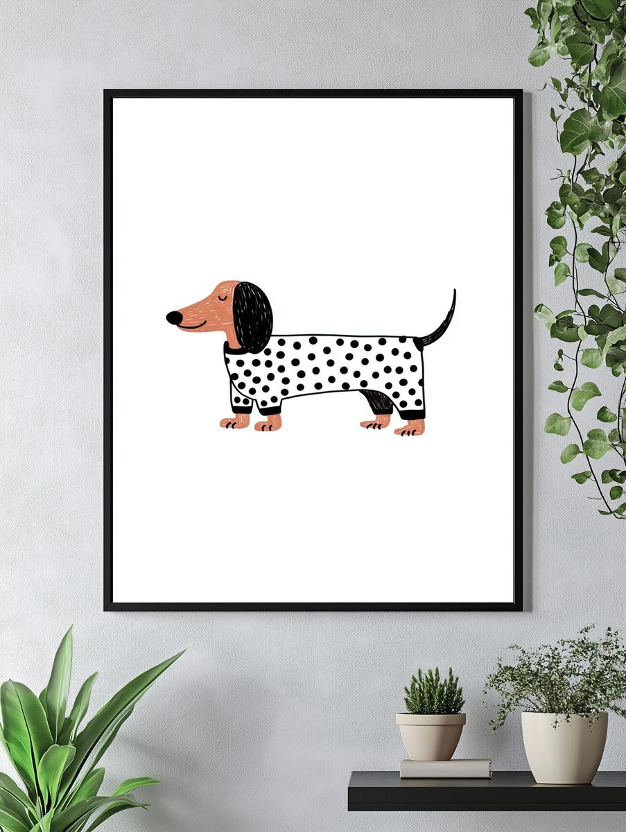Dachshund in Polka Dots — Illustration Print. — room view 4