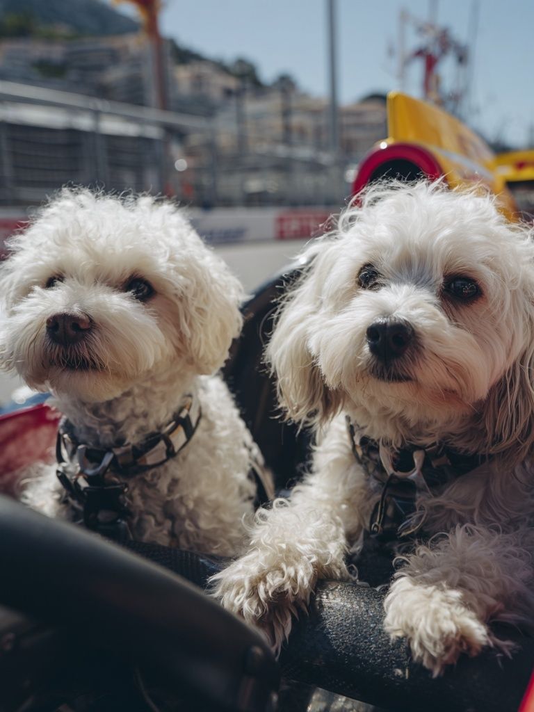 Dogs in Race Car — Animal Photography Poster. poster detail