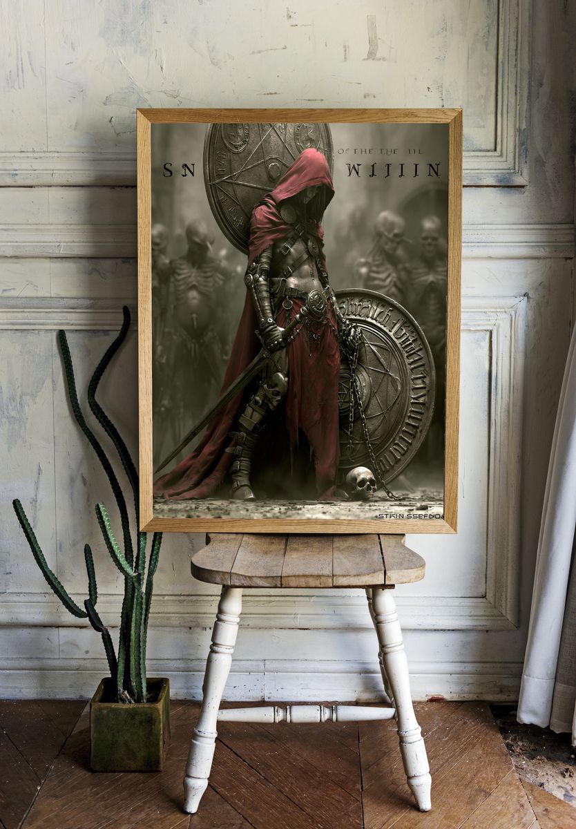 Dark Hooded Warrior Fantasy Poster. room preview