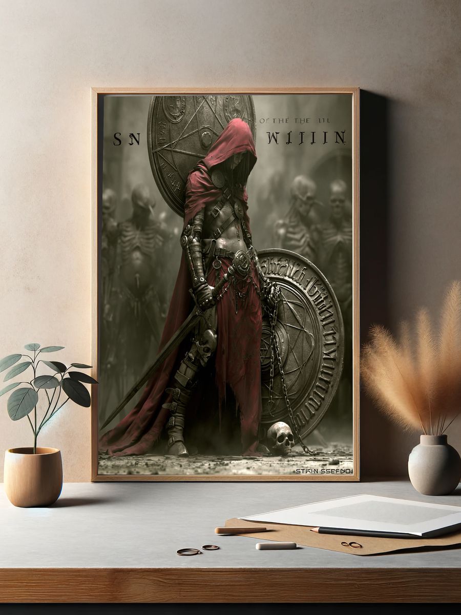 Dark Hooded Warrior Fantasy Poster. — room view 2