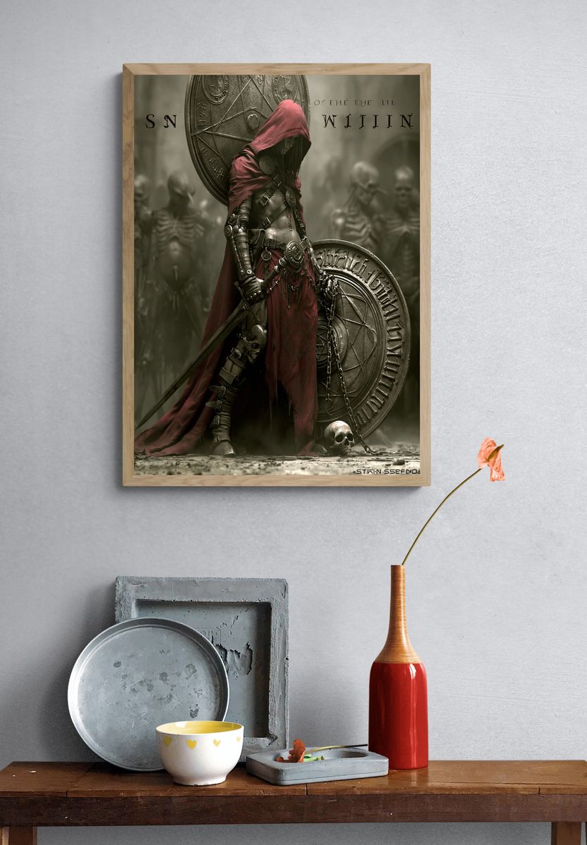 Dark Hooded Warrior Fantasy Poster. — room view 3