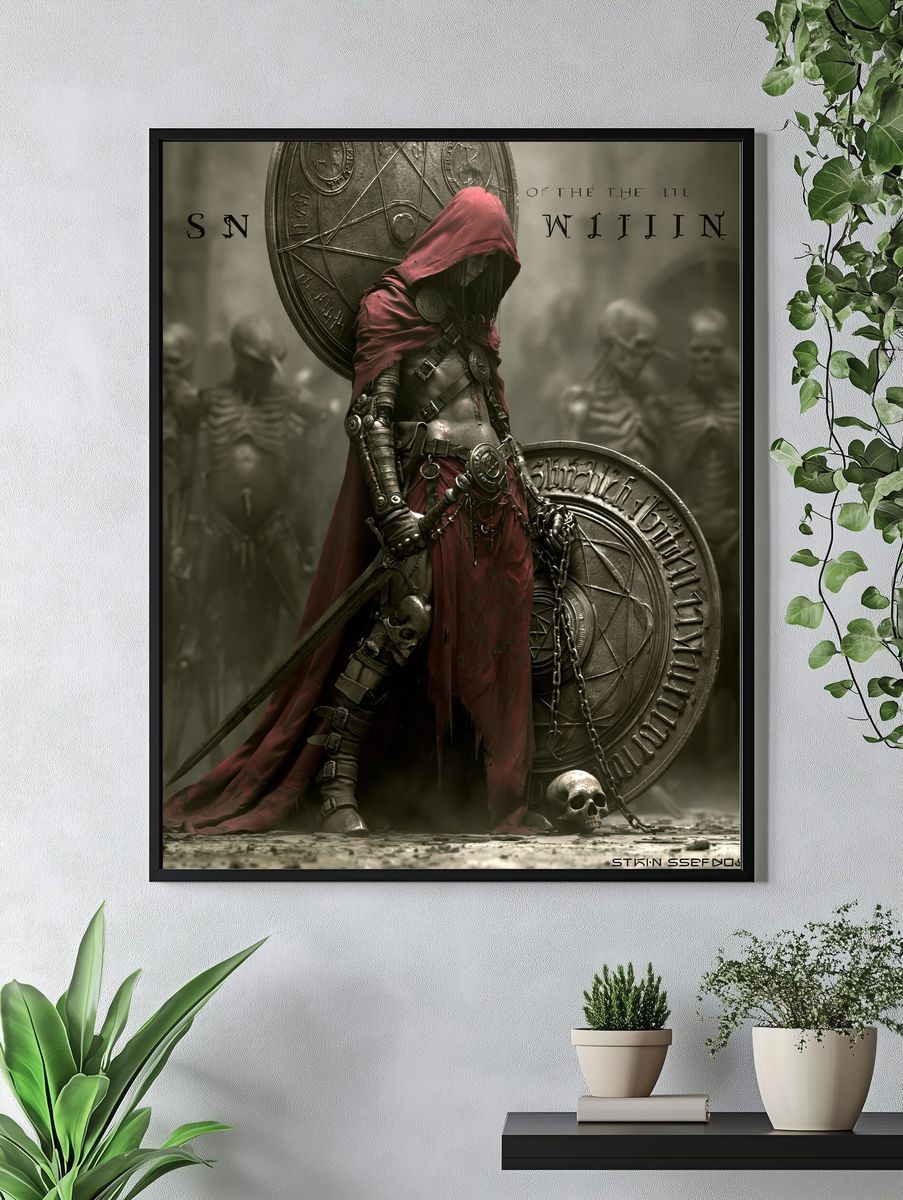 Dark Hooded Warrior Fantasy Poster. — room view 4