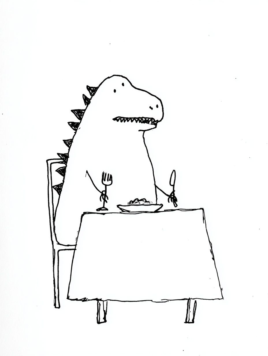 Dinosaur at Dinner — Funny Print. poster detail