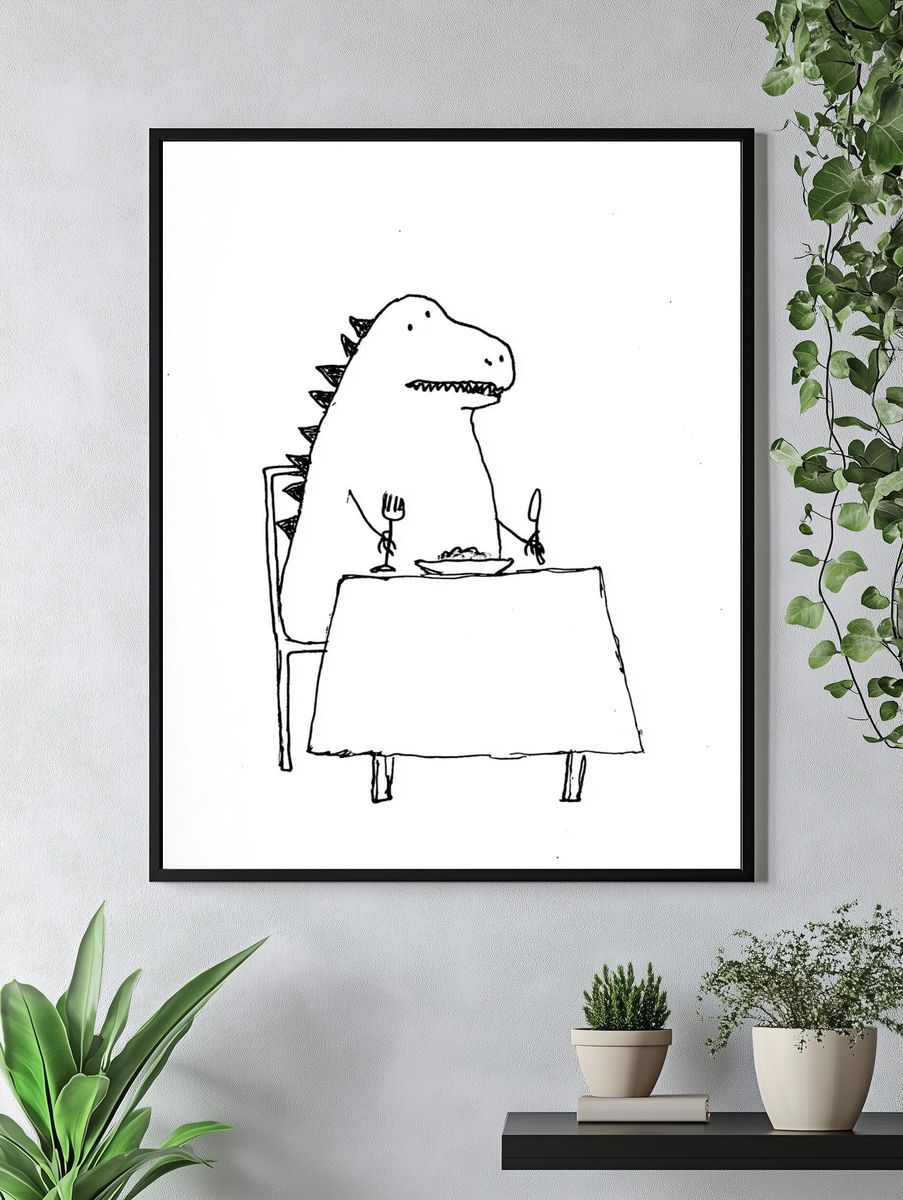 Dinosaur at Dinner — Funny Print. — room view 4