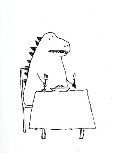 Dinosaur at Dinner — Funny Print. poster
