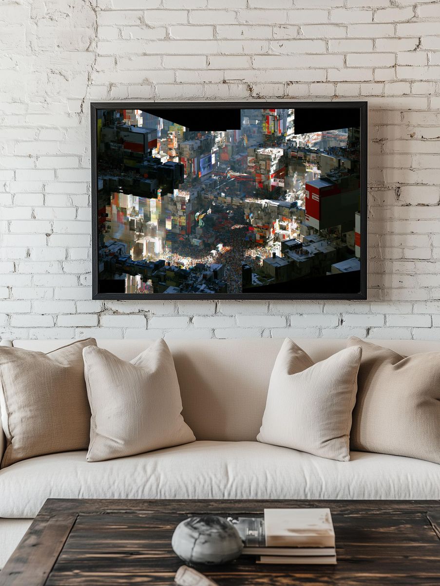 Glitch Cityscape Digital Art Poster. room preview