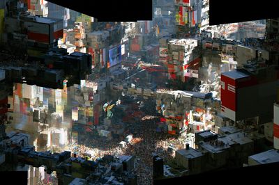 Glitch Cityscape Digital Art Poster.