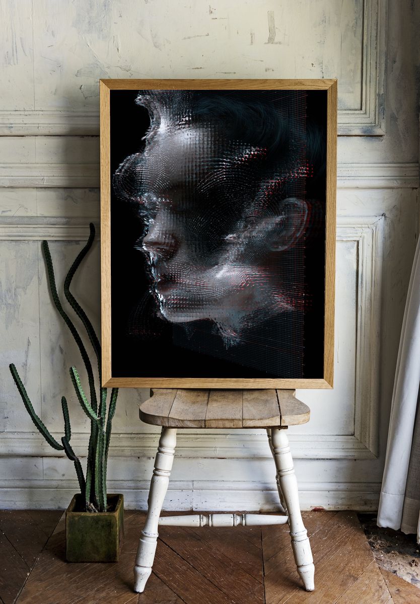Glitch Portrait Abstract Print. room preview