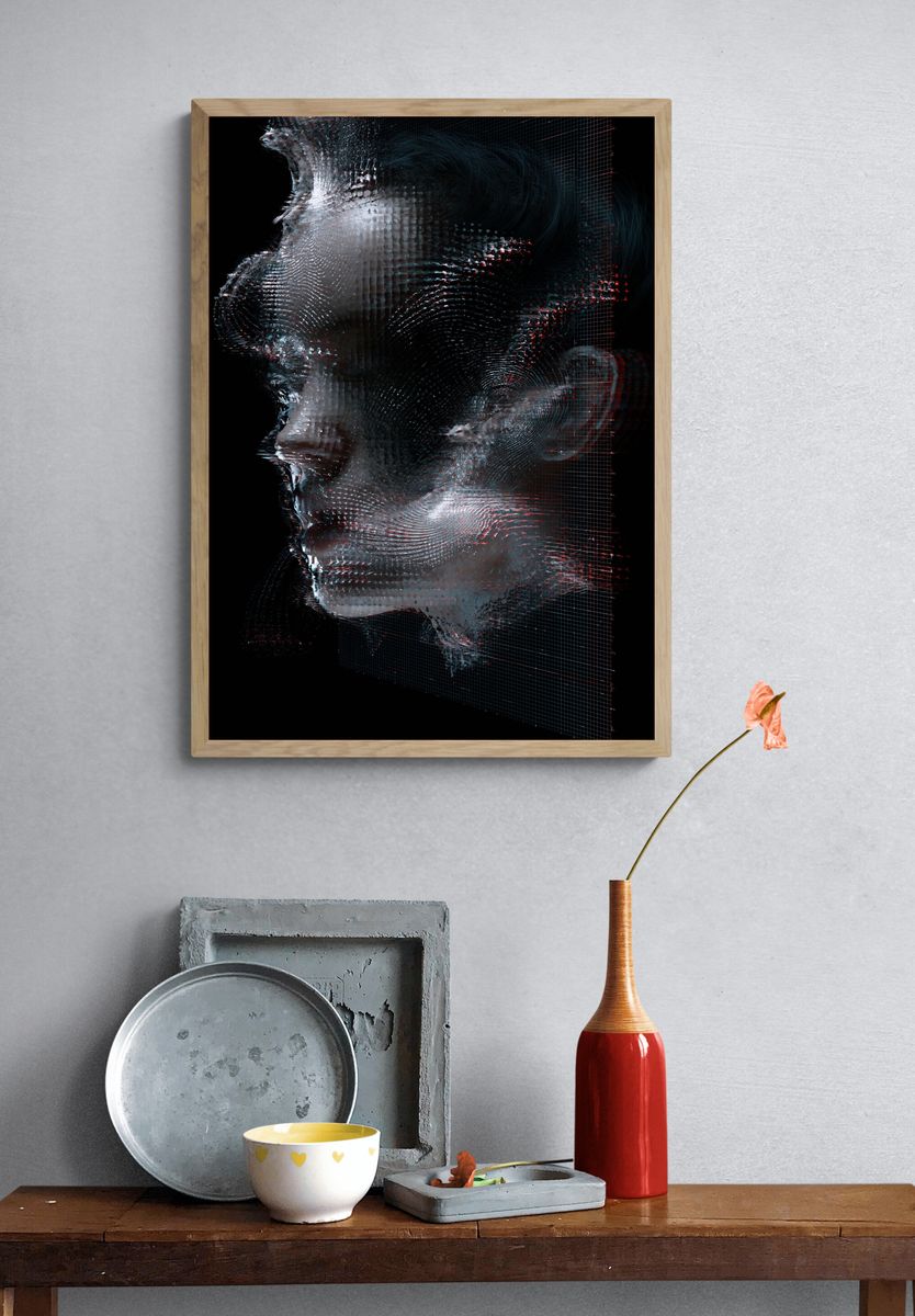Glitch Portrait Abstract Print. — room view 3