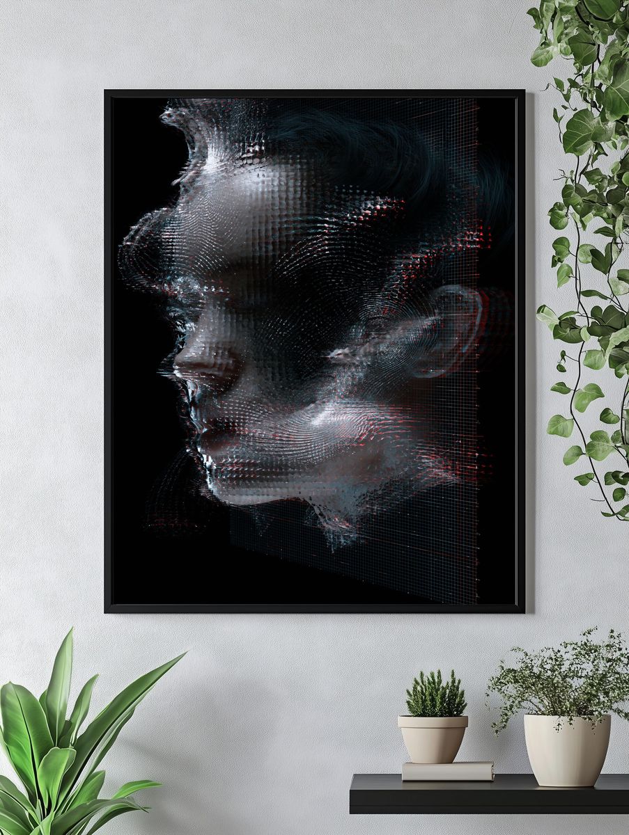 Glitch Portrait Abstract Print. — room view 4