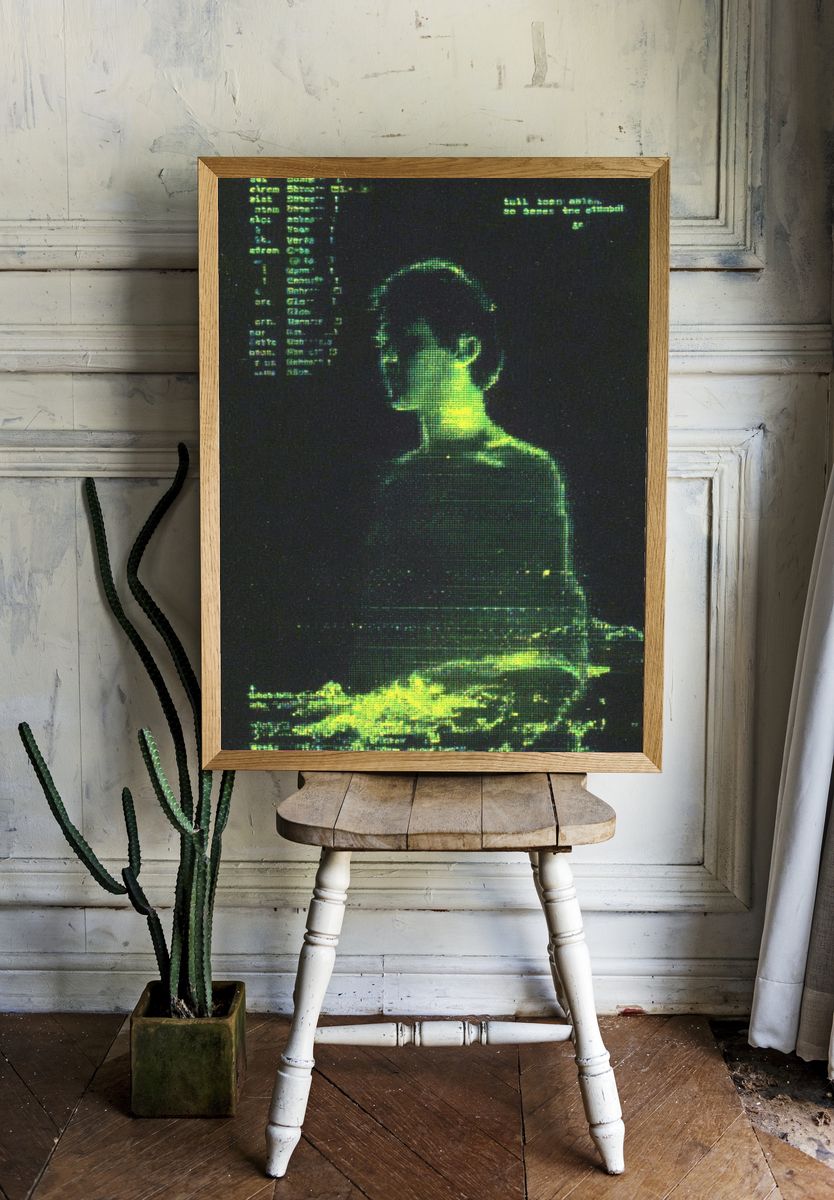 Glitch Portrait Digital Art Poster. — room view 1